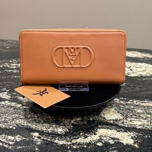 MCM Leather Zip Wallet in Cognac Brown